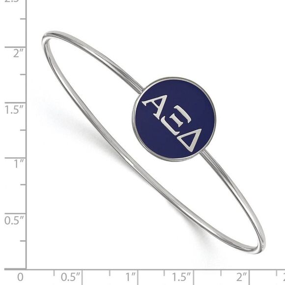 Sterling Silver Alpha Xi Delta Blue Enamel Greek Bangle - 7 in. - Picture 2 of 3